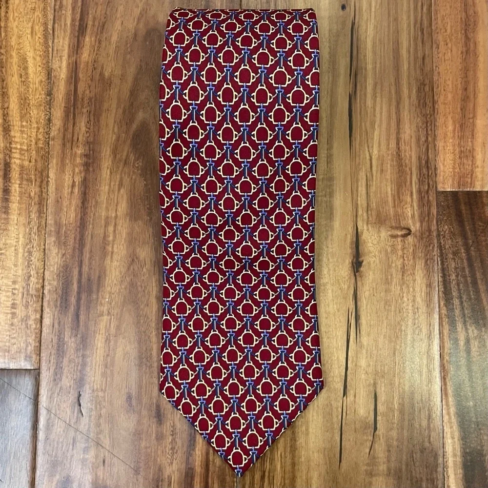 Brooks Basics Pure Silk Tie Red Geometric Print Woven Made in USA.